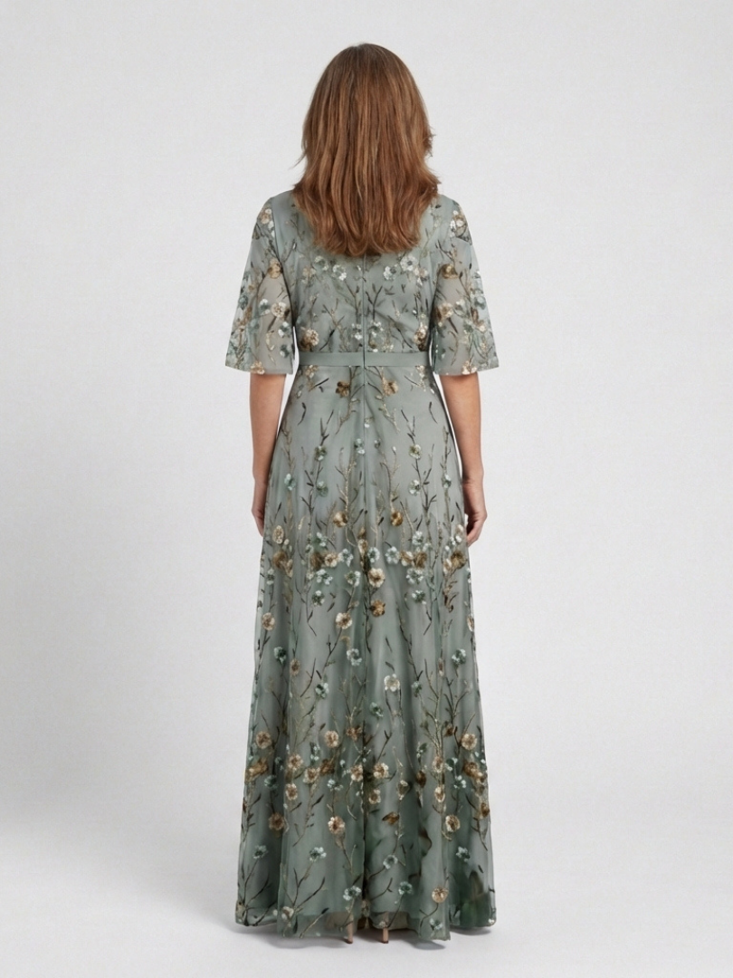 Evade | Floral V Neck Short Sleeve Maxi Dress
